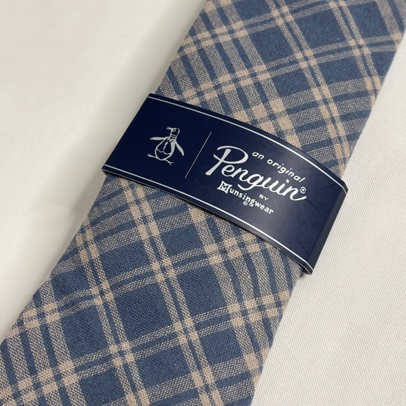 NEW! Original Penguin Cotton, Slim Blue Plaid Tie - Picture 1 of 3